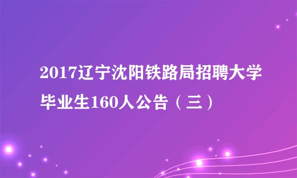 2017辽宁沈阳铁路局招聘大学毕业生160人公告（三）