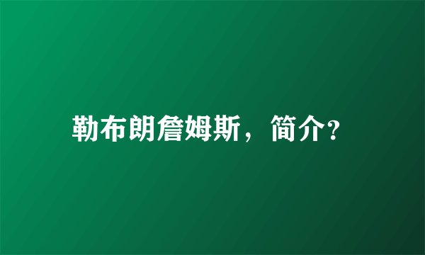 勒布朗詹姆斯，简介？