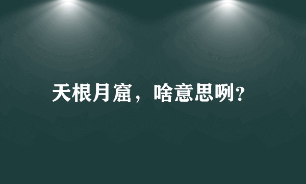 天根月窟，啥意思咧？