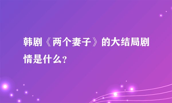 韩剧《两个妻子》的大结局剧情是什么？
