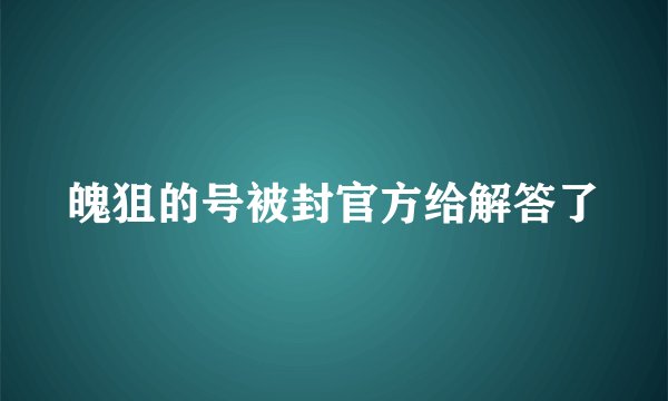 魄狙的号被封官方给解答了