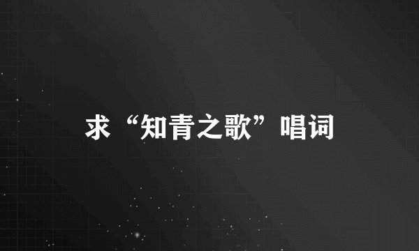 求“知青之歌”唱词