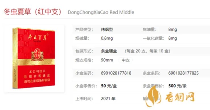 冬虫夏草香烟中支什么价 2021冬虫夏草香烟中支图片及报价