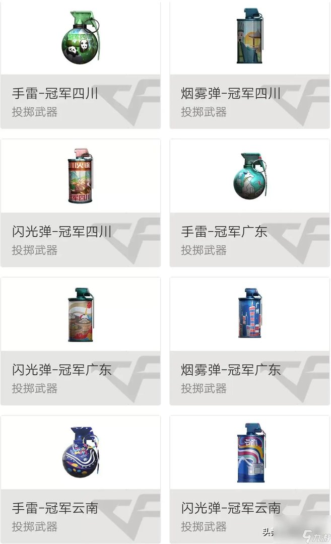 cf武器大全图鉴2023 300多种投掷武器