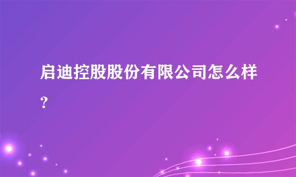 启迪控股股份有限公司怎么样？