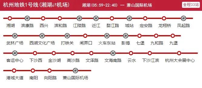 2021杭州地铁1号线路图 杭州地铁1号线站点图及运营时间
