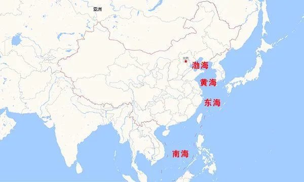 我国大陆濒临的四大海域地图?