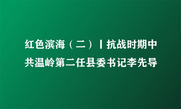 红色滨海(二)丨抗战时期中共温岭第二任县委书记李先导