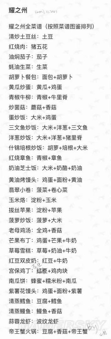 食之契约菜谱大全 三大菜系做法一览